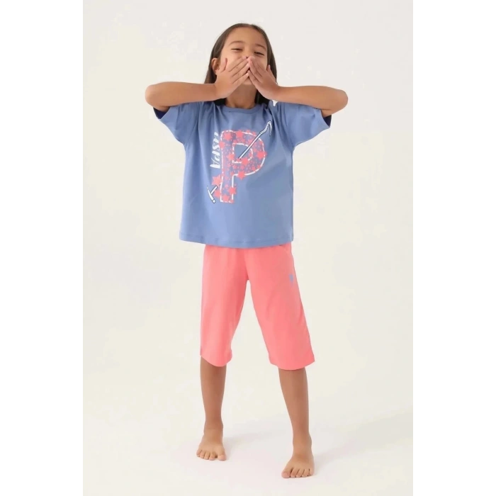 KIZ ÇOCUK KAPRİ TAKIM - AÇIK İNDİGO
