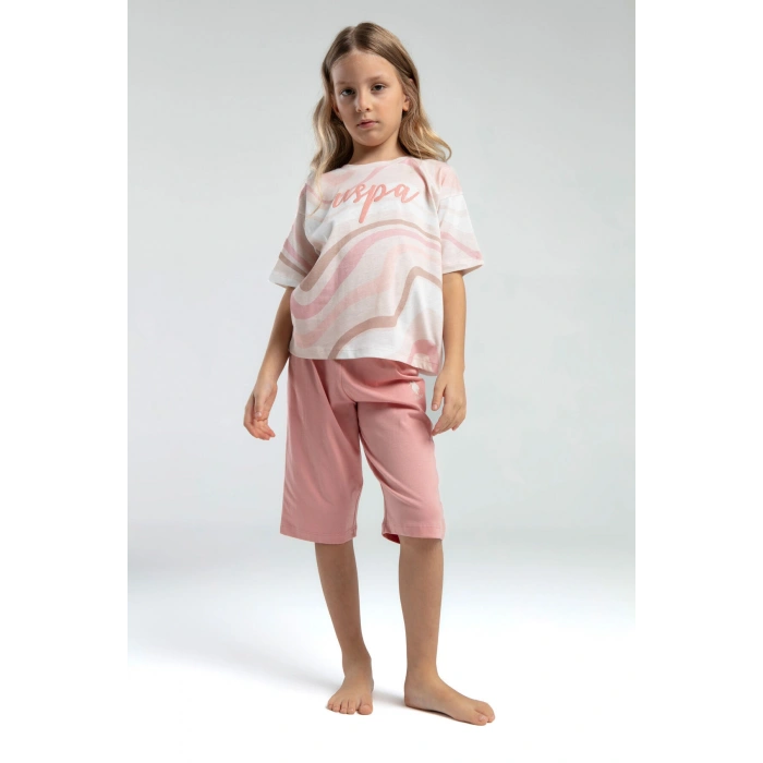 KIZ ÇOCUK KAPRİ TAKIM - BEYAZ/SOMON