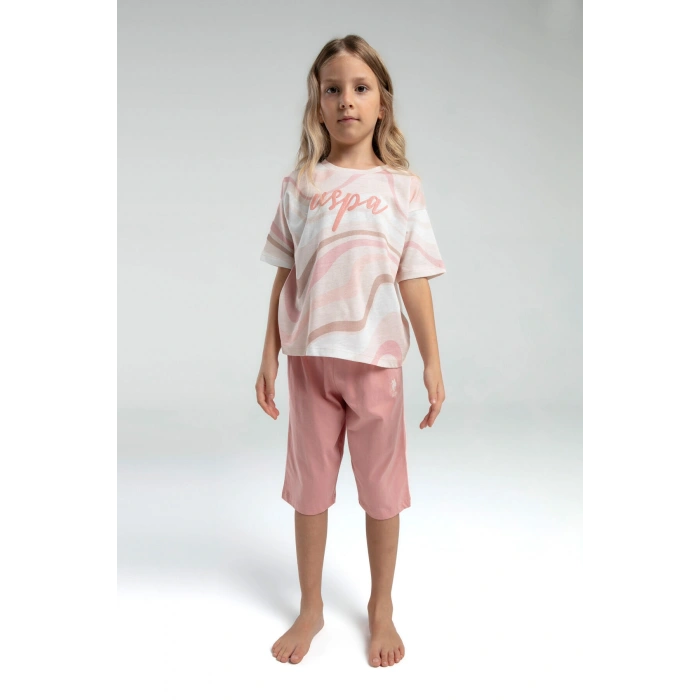 KIZ ÇOCUK KAPRİ TAKIM - BEYAZ/SOMON