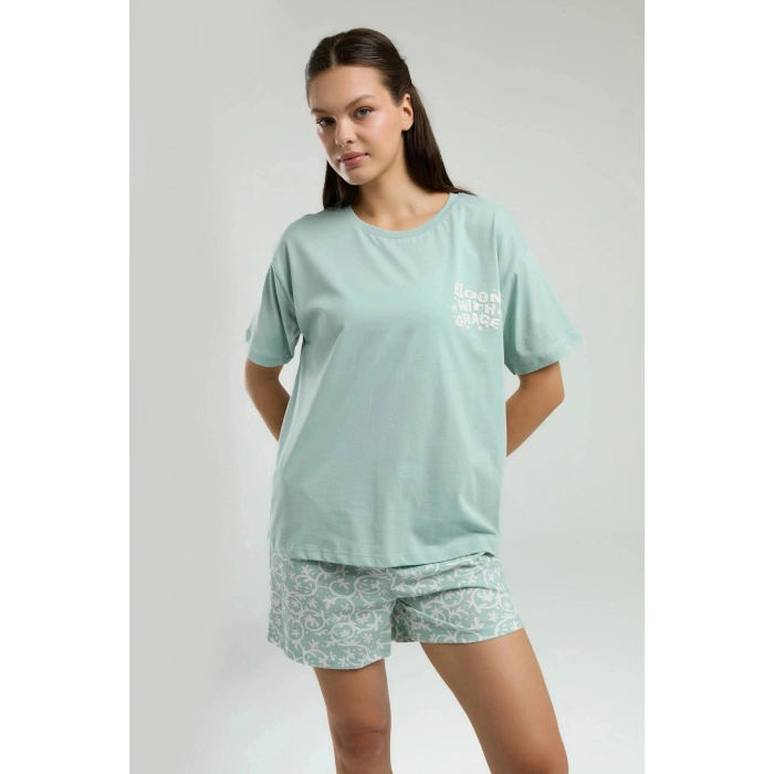 ANNE KIZ ÇOCUK ŞORT TAKIM - SU YEŞİLİ