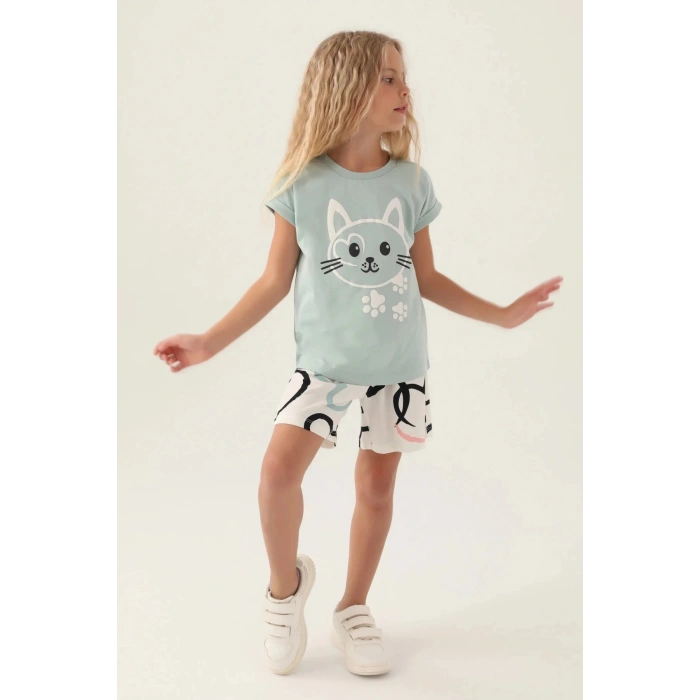 KIZ ÇOCUK ŞORT TAKIM - SU YEŞİLİ