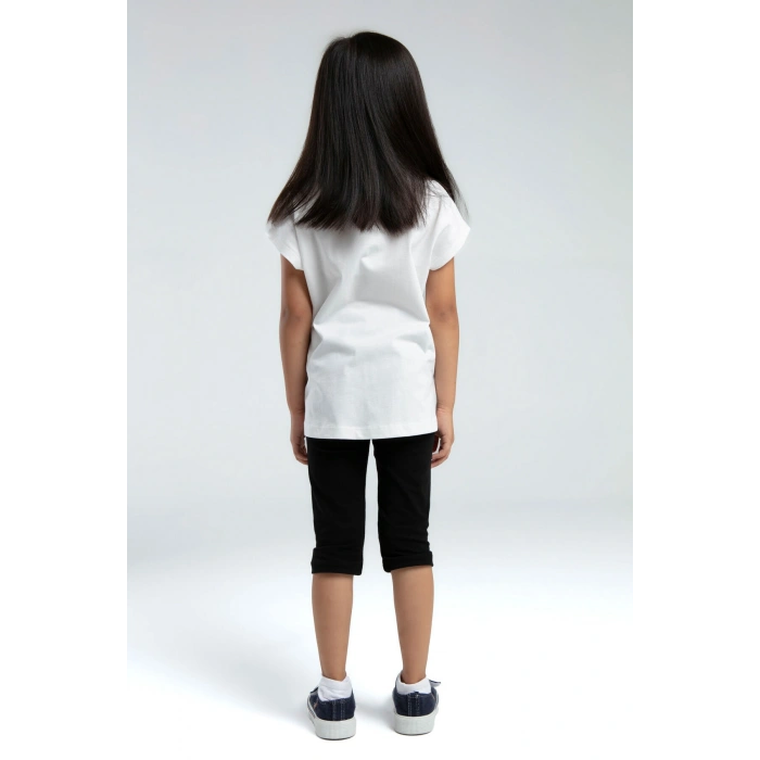 KIZ GARSON KAPRİ TAYT TAKIM - Beyaz