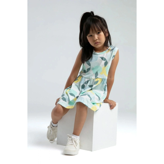 KIZ ÇOCUK ELBİSE - BEYAZ/NİL