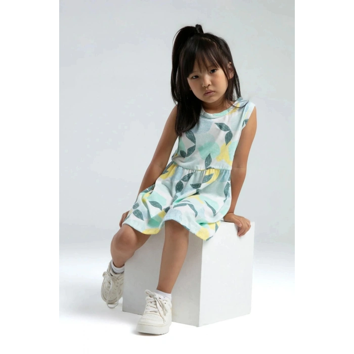 KIZ ÇOCUK ELBİSE - BEYAZ/NİL