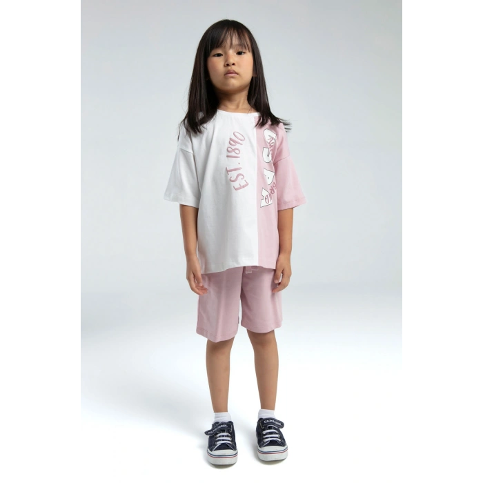 KIZ GARSON BERMUDA TAKIM - SOFT PEMBE