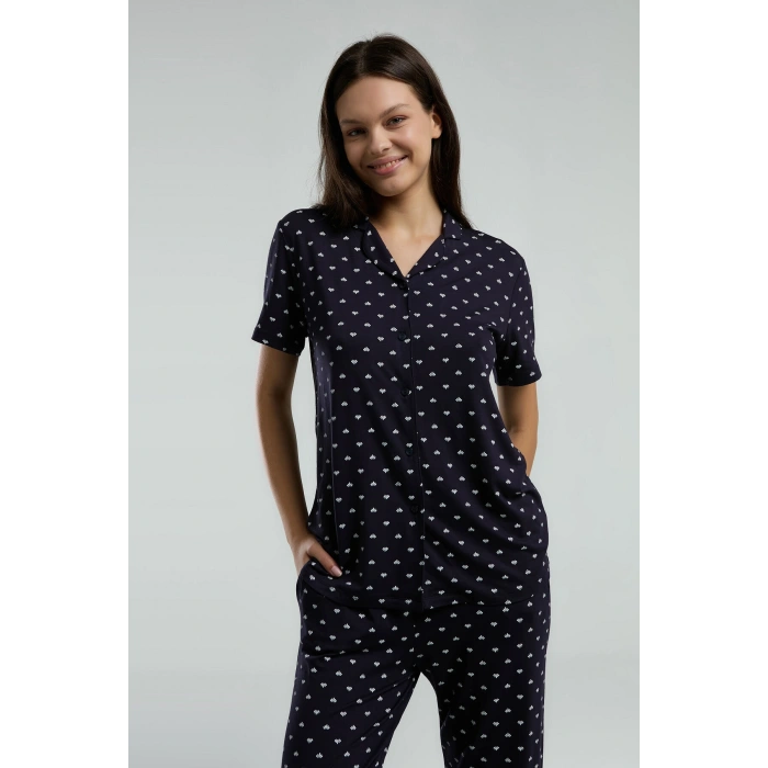 ARNETTA KADIN GÖMLEK PİJAMA TAKIMI - LACİVERT