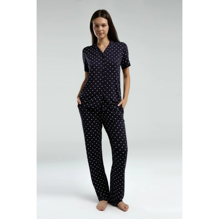 ARNETTA KADIN GÖMLEK PİJAMA TAKIMI - LACİVERT