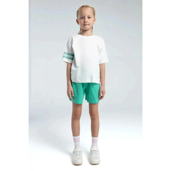 KIZ ÇOCUK ŞORT TAKIM - BEYAZ/MİNT