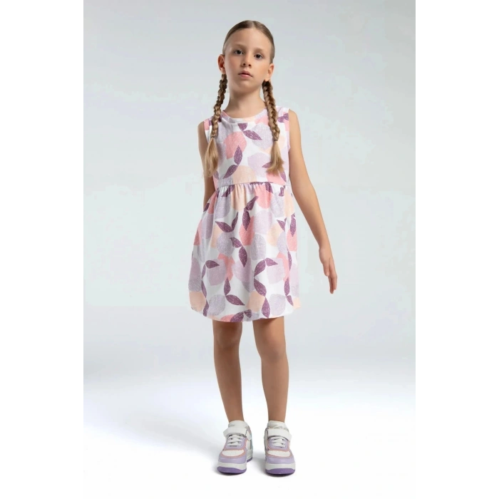 KIZ ÇOCUK ELBİSE - BEYAZ/SOMON