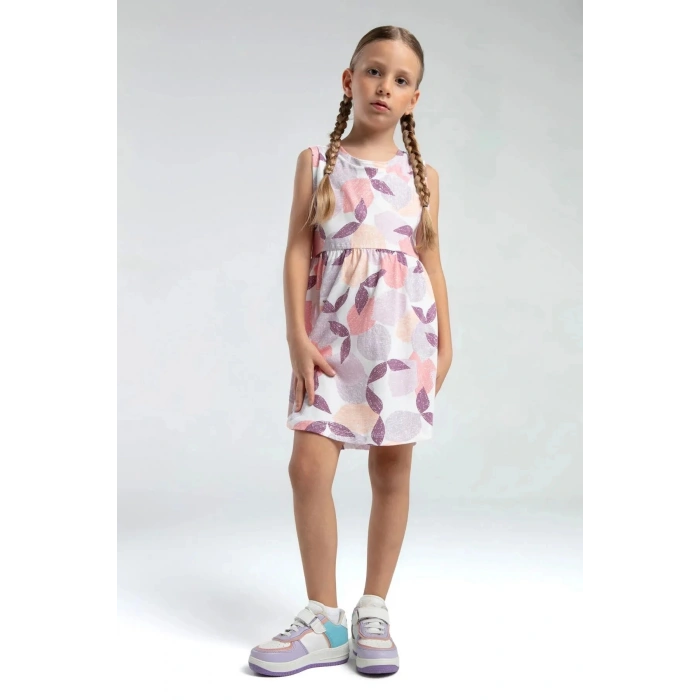 KIZ ÇOCUK ELBİSE - BEYAZ/SOMON