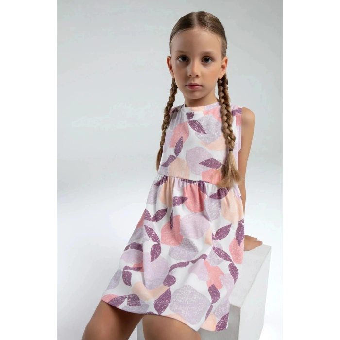 KIZ ÇOCUK ELBİSE - BEYAZ/SOMON