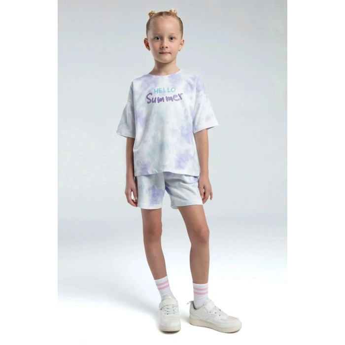 KIZ ÇOCUK ŞORT TAKIM - BEYAZ/LİLA