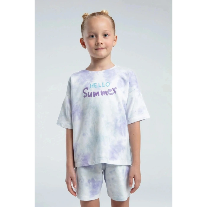 KIZ ÇOCUK ŞORT TAKIM - BEYAZ/LİLA