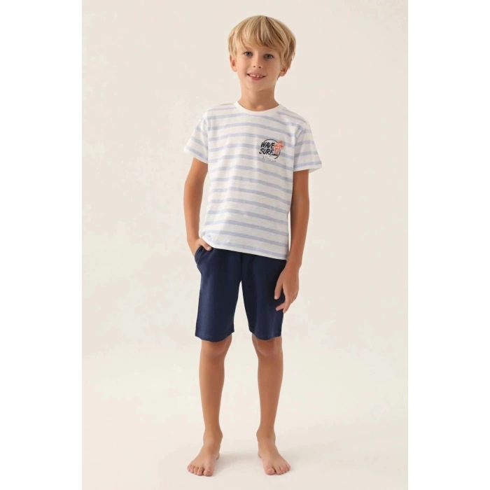 ERKEK ÇOCUK BERMUDA TAKIM - KREM MAVİ