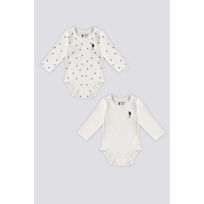 KIZ BEBEK 2 Lİ UZUN KOLLU BODY SET - KREM/DESENLİ