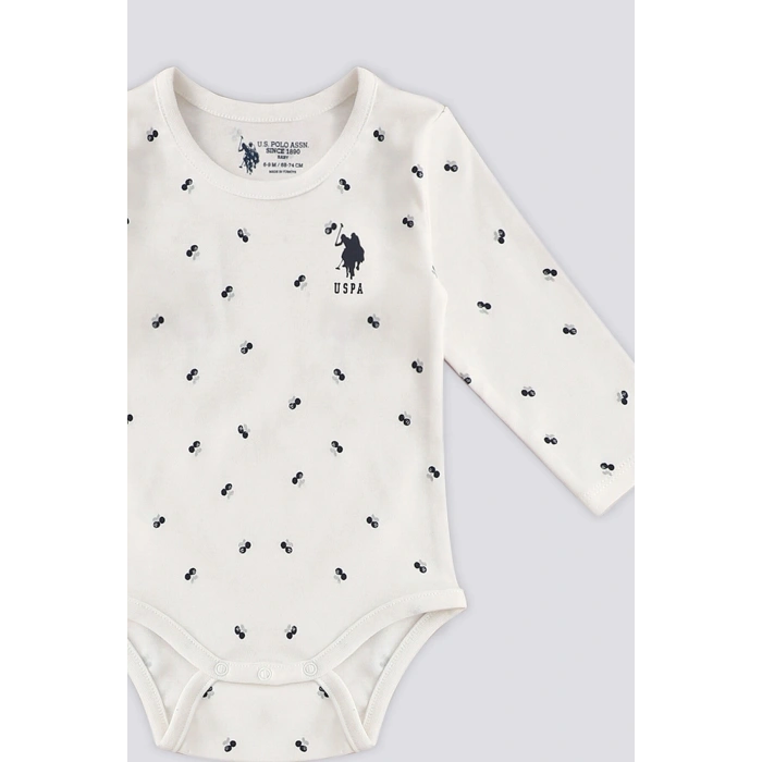 KIZ BEBEK 2 Lİ UZUN KOLLU BODY SET - KREM/DESENLİ
