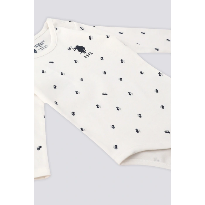 KIZ BEBEK 2 Lİ UZUN KOLLU BODY SET - KREM/DESENLİ