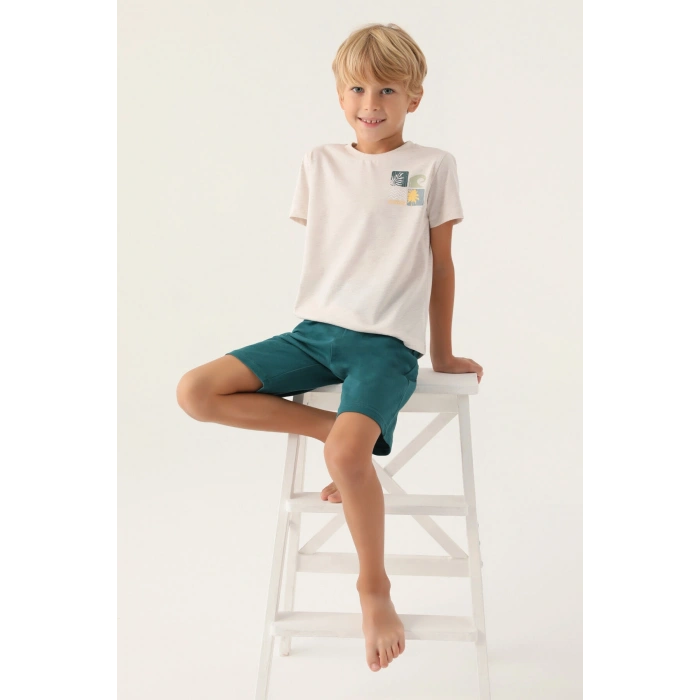 ARNETTA BABA OĞUL BERMUDA TAKIM - KREM MELANJ