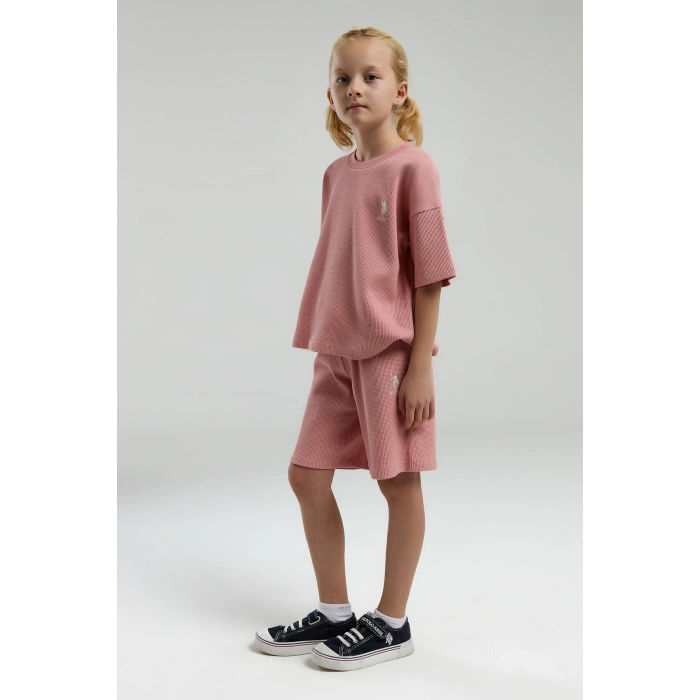 KIZ ÇOCUK BERMUDA TAKIM - RETRO PEMBE