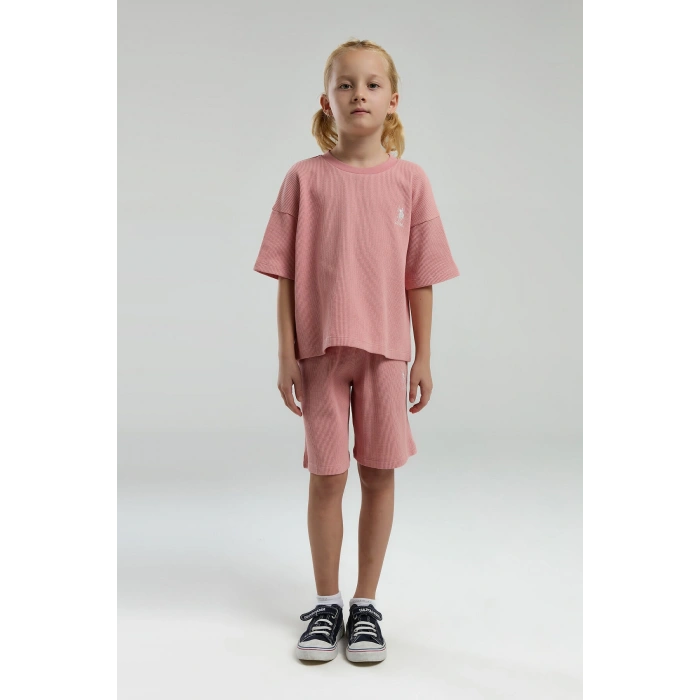 KIZ ÇOCUK BERMUDA TAKIM - RETRO PEMBE