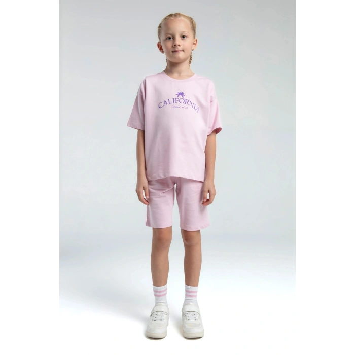 KIZ ÇOCUK BERMUDA TAKIM - TOZ PEMBE