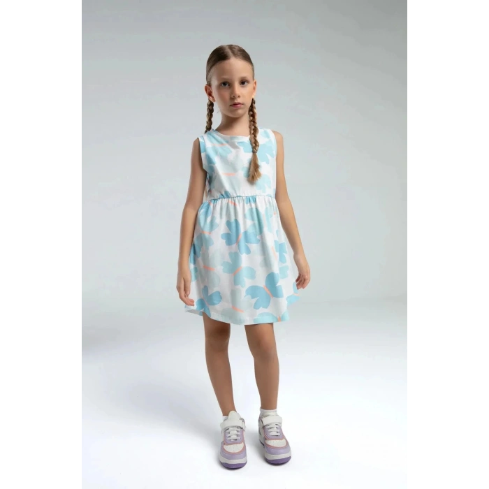 KIZ ÇOCUK ELBİSE - BEYAZ/AÇIK MAVİ