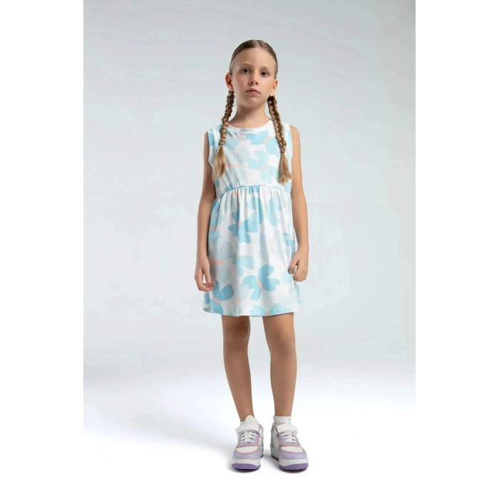 KIZ ÇOCUK ELBİSE - BEYAZ/AÇIK MAVİ