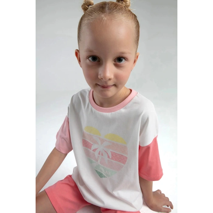 KIZ ÇOCUK BERMUDA TAKIM - BEYAZ/SOMON