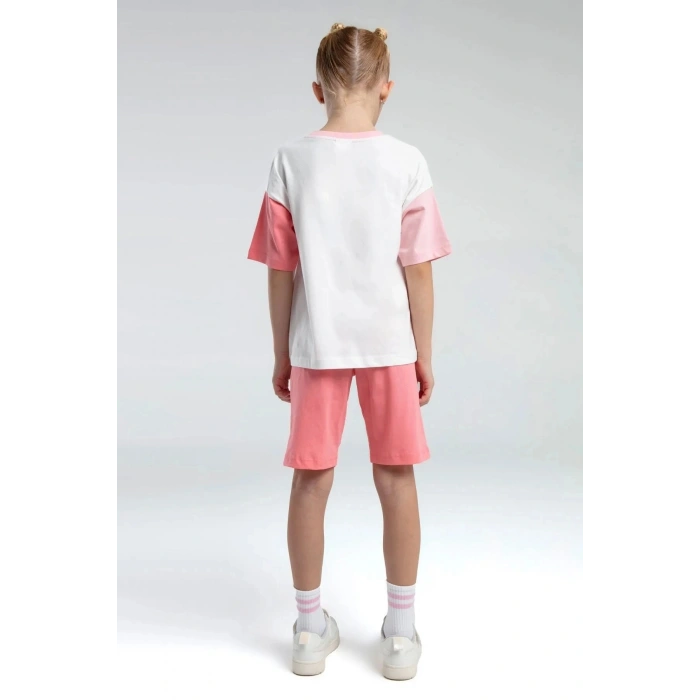 KIZ ÇOCUK BERMUDA TAKIM - BEYAZ/SOMON