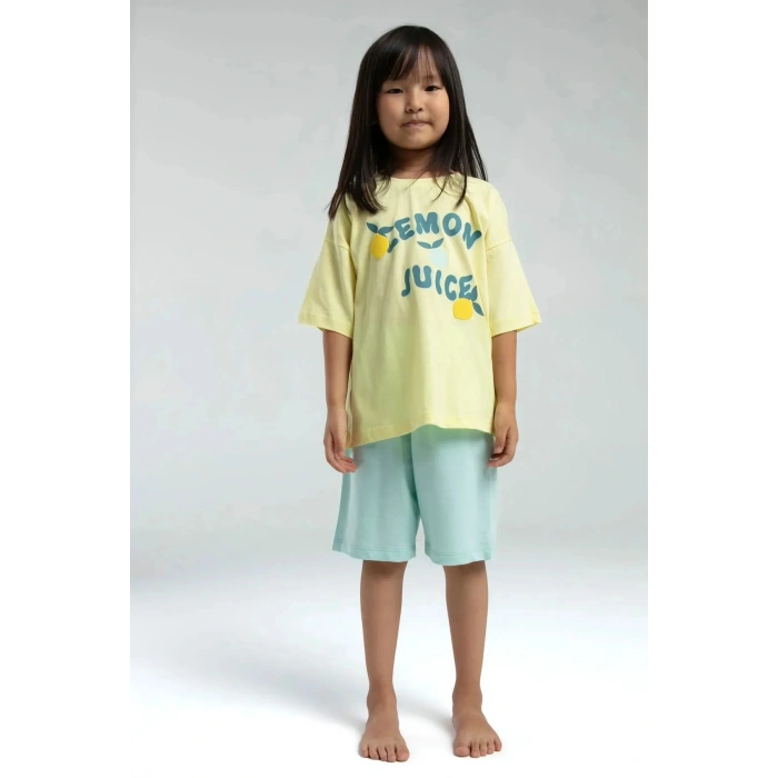 KIZ ÇOCUK BERMUDA TAKIM - AÇIK SARI
