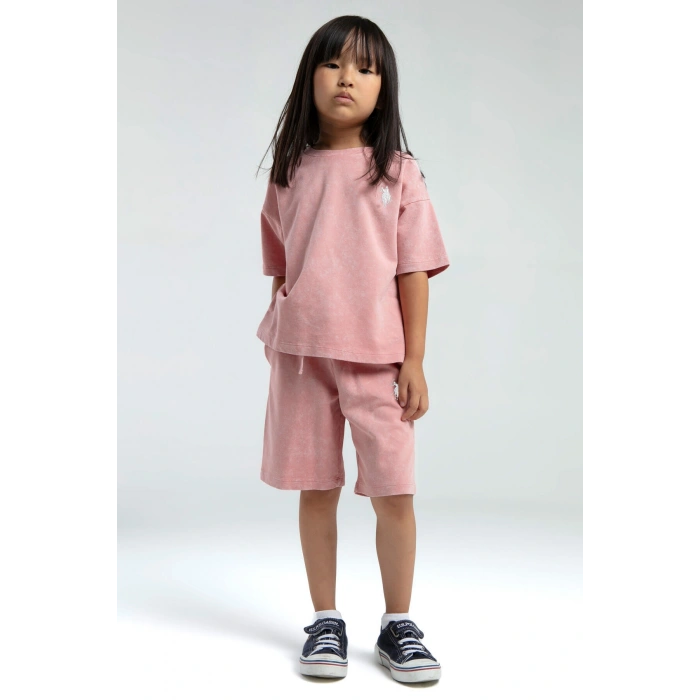 KIZ GARSON BERMUDA TAKIM - RETRO PEMBE