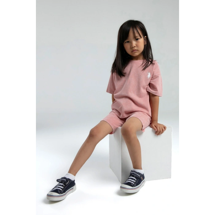 KIZ GARSON BERMUDA TAKIM - RETRO PEMBE