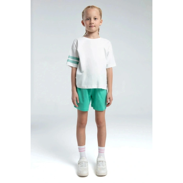 KIZ ÇOCUK ŞORT TAKIM - BEYAZ/MİNT