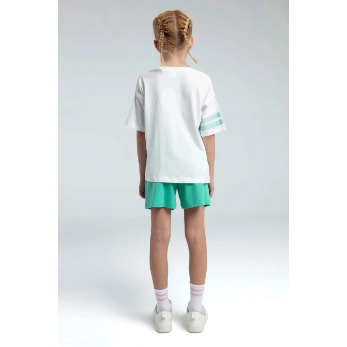 KIZ ÇOCUK ŞORT TAKIM - BEYAZ/MİNT