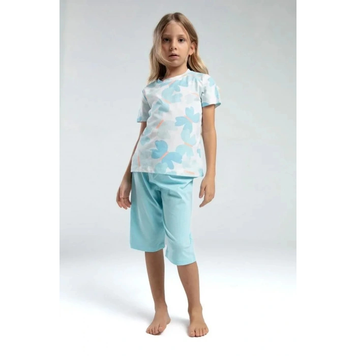 KIZ ÇOCUK KAPRİ TAKIM - BEYAZ/AÇIK MAVİ