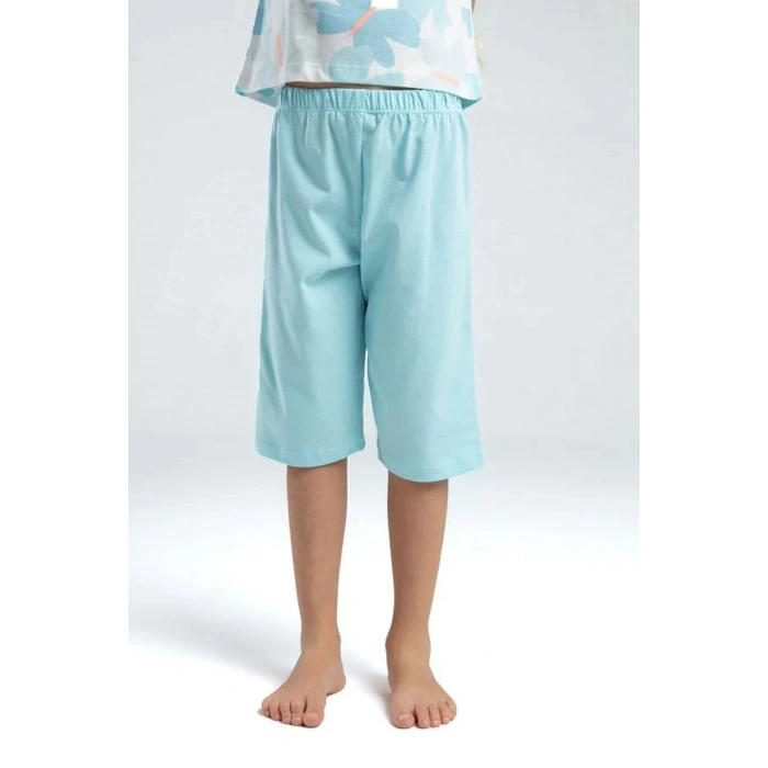 KIZ ÇOCUK KAPRİ TAKIM - BEYAZ/AÇIK MAVİ