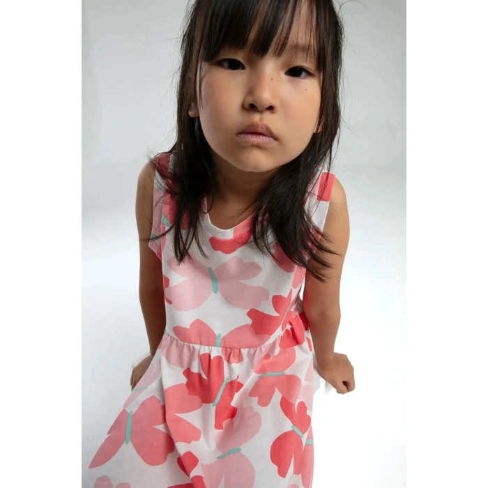 KIZ ÇOCUK ELBİSE - BEYAZ/CORAL