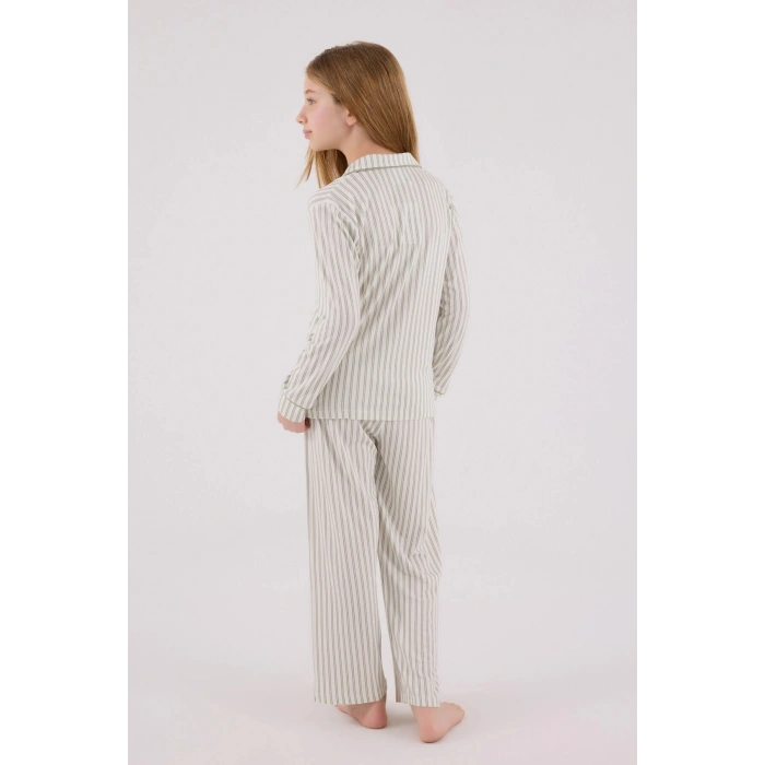 KIZ ÇOCUK GÖMLEK PİJAMA TAKIMI - ÇAY YEŞİLİ