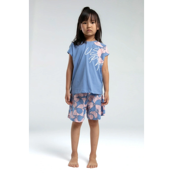 KIZ GARSON ŞORT TAKIM - AÇIK İNDİGO