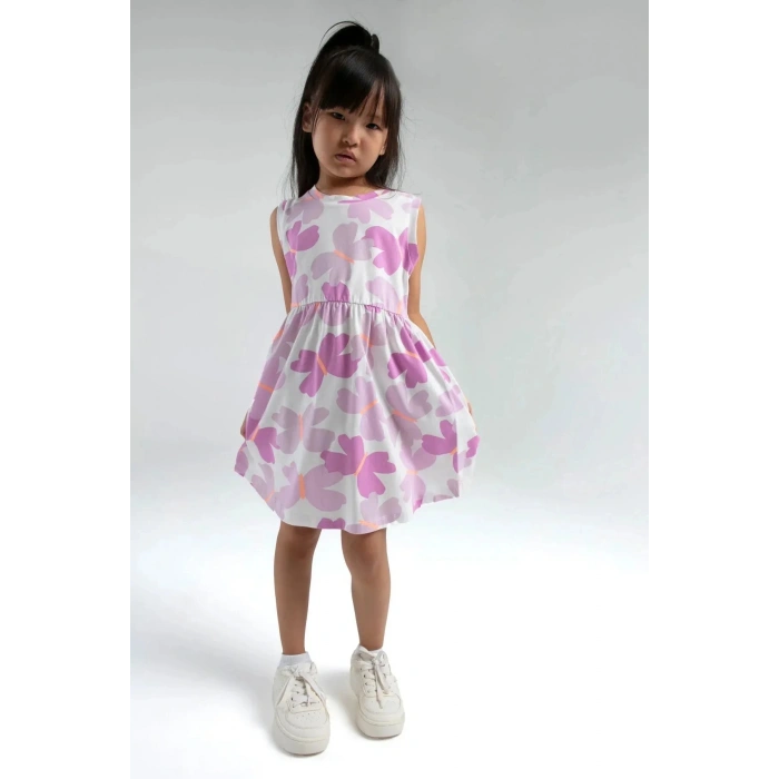 KIZ ÇOCUK ELBİSE - BEYAZ /MAUVE