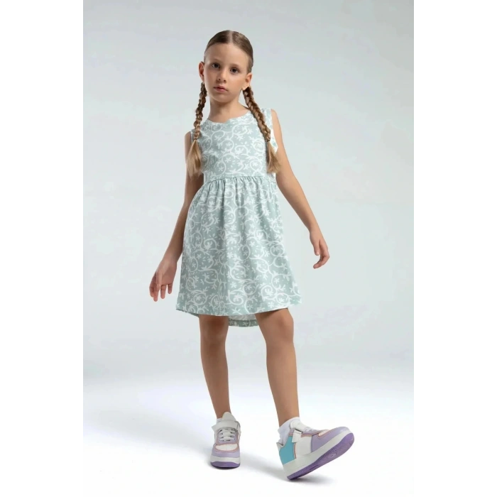 KIZ ÇOCUK ELBİSE - BEYAZ/SU YEŞİLİ