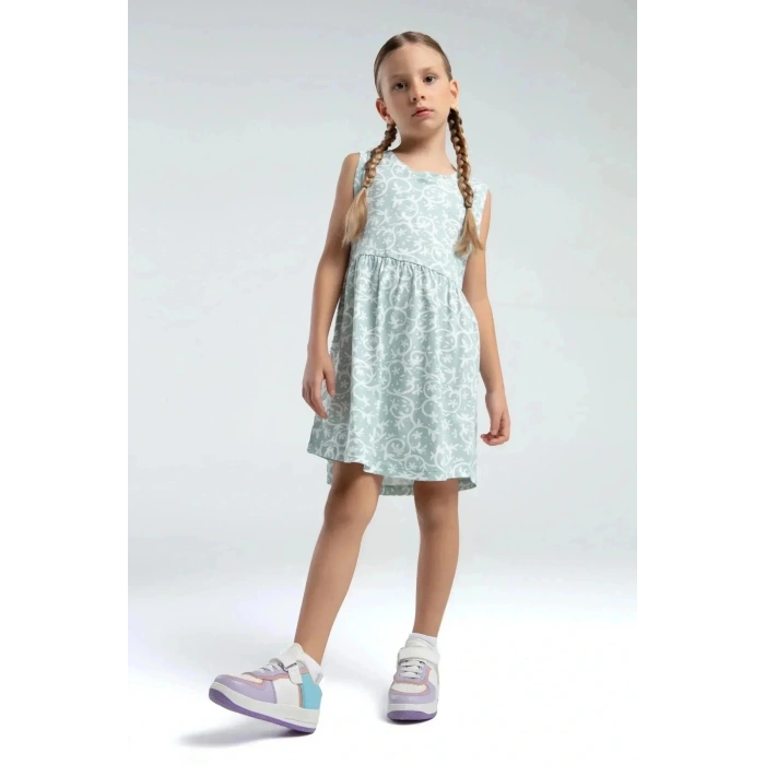 KIZ ÇOCUK ELBİSE - BEYAZ/SU YEŞİLİ