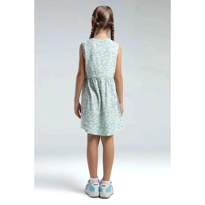 KIZ ÇOCUK ELBİSE - BEYAZ/SU YEŞİLİ