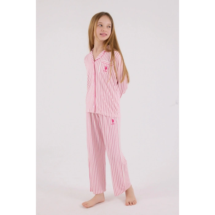 KIZ ÇOCUK GÖMLEK PİJAMA TAKIMI - AÇIK FUŞYA