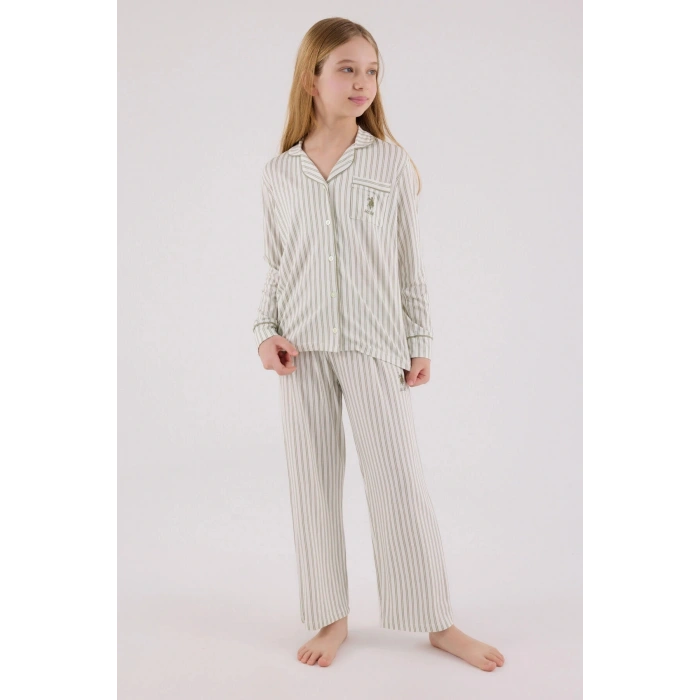 KIZ GARSON GÖMLEK PİJAMA TAKIMI - ÇAY YEŞİLİ