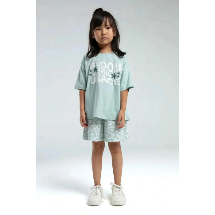 ANNE KIZ ÇOCUK ŞORT TAKIM - SU YEŞİLİ