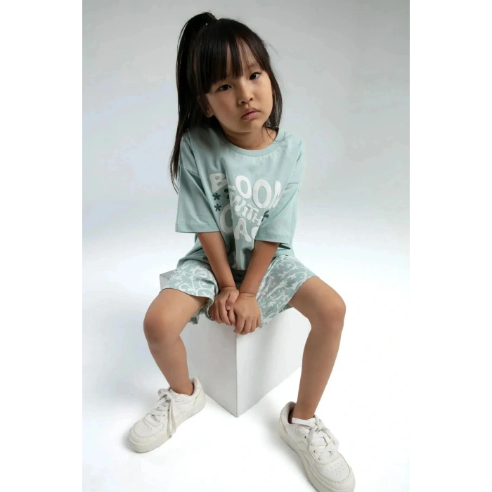 ANNE KIZ ÇOCUK ŞORT TAKIM - SU YEŞİLİ