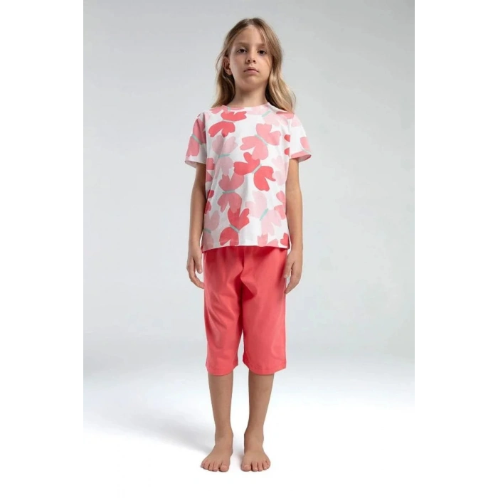 KIZ ÇOCUK KAPRİ TAKIM - BEYAZ/CORAL