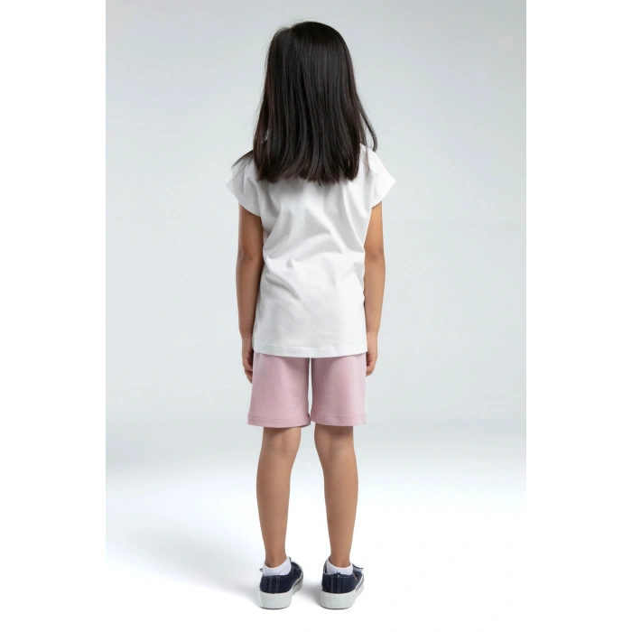 KIZ GARSON BERMUDA TAKIM - BEYAZ/SOFT PEMBE