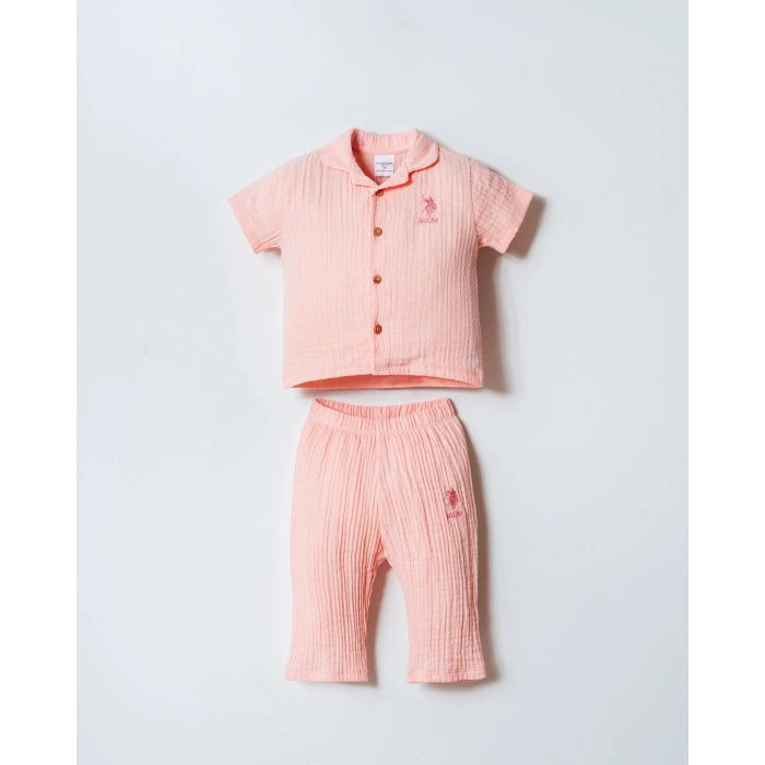 U.S POLO ASSN. KIZ BEBEK GÖMLEK PİJAMA TAKIM - PUDRA